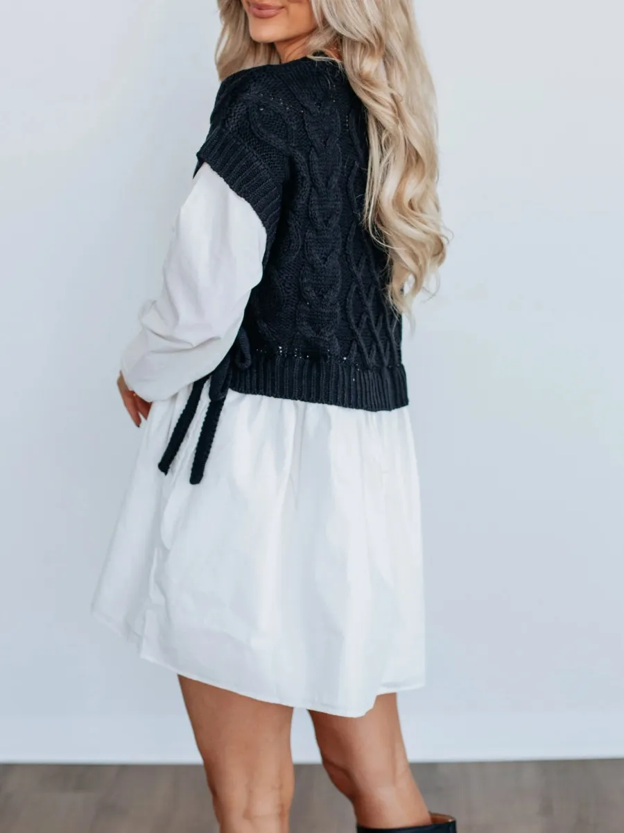 Contrast Knit Mini Dress