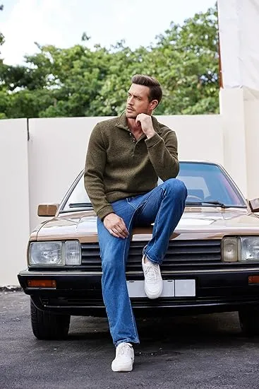 Men's Casual Slim Fit Pullover Sweater Knitted Thermal Sweatshirt.Fleece-lined For Warmth And Wind Protection.Comfortable And Stylish