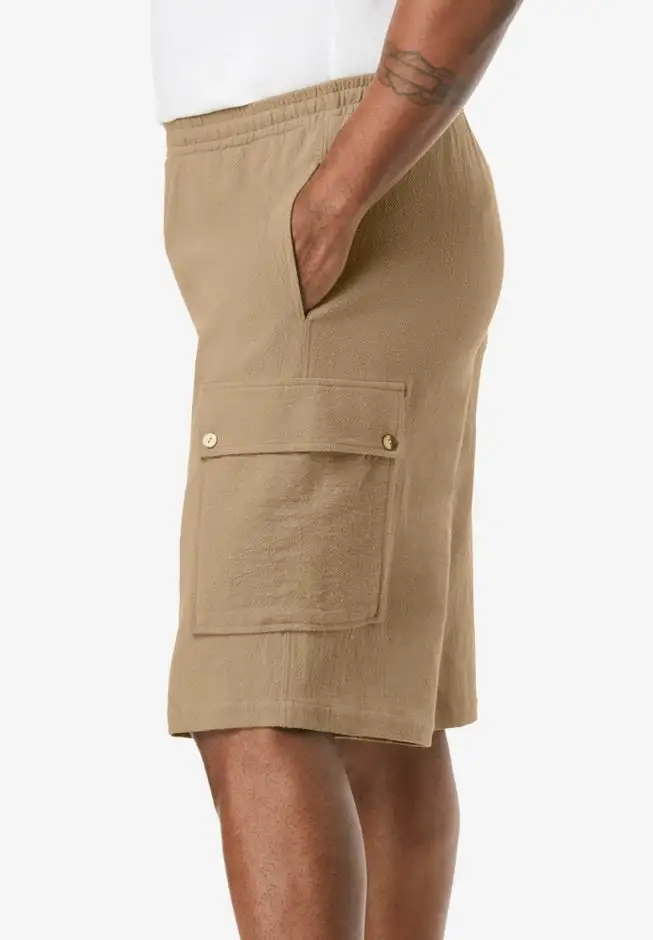 Full Elastic Waist Gauze Cargo Shorts