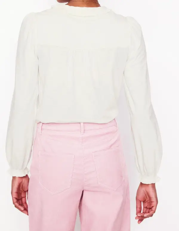 White Ruffled Henley - Style Blouse