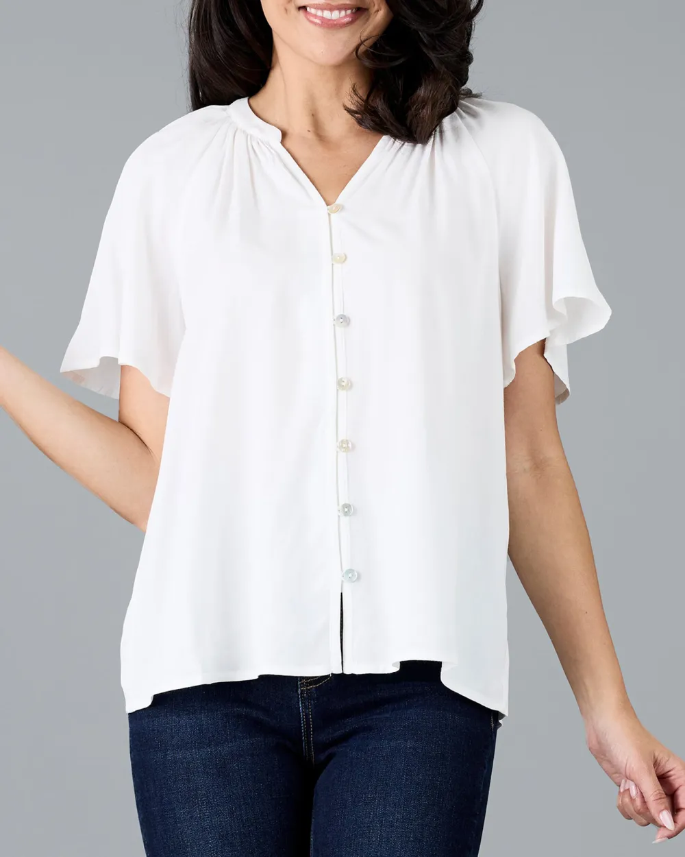 Elegant White Short Sleeve Blouse
