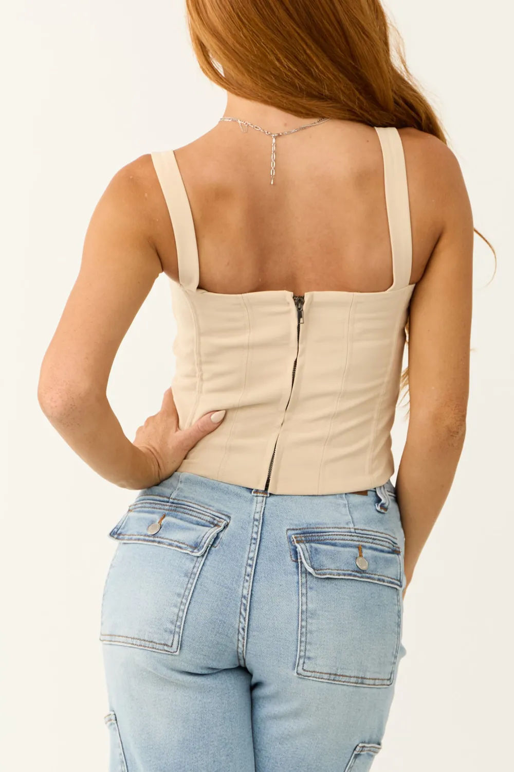 Beige Square Neck Bustier Tank Top