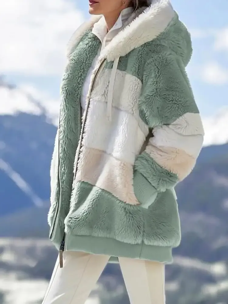RCONTRASTING LAMB WOOL PADDED COAT