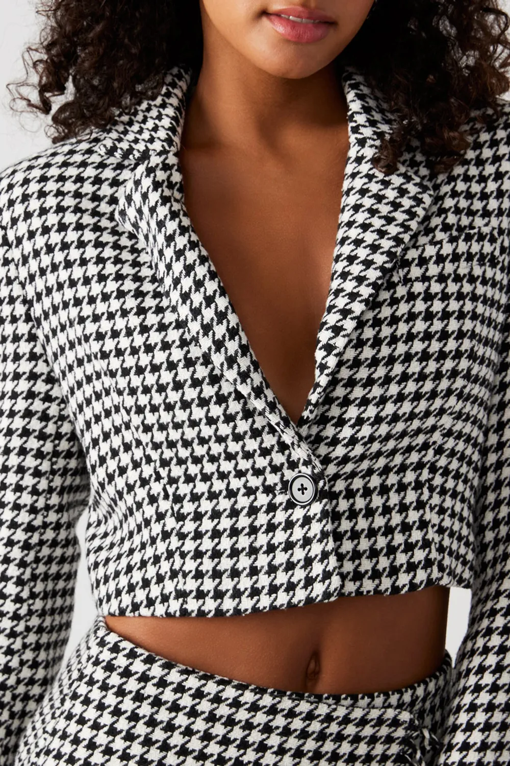 V Neck Cropped Blazer Brown