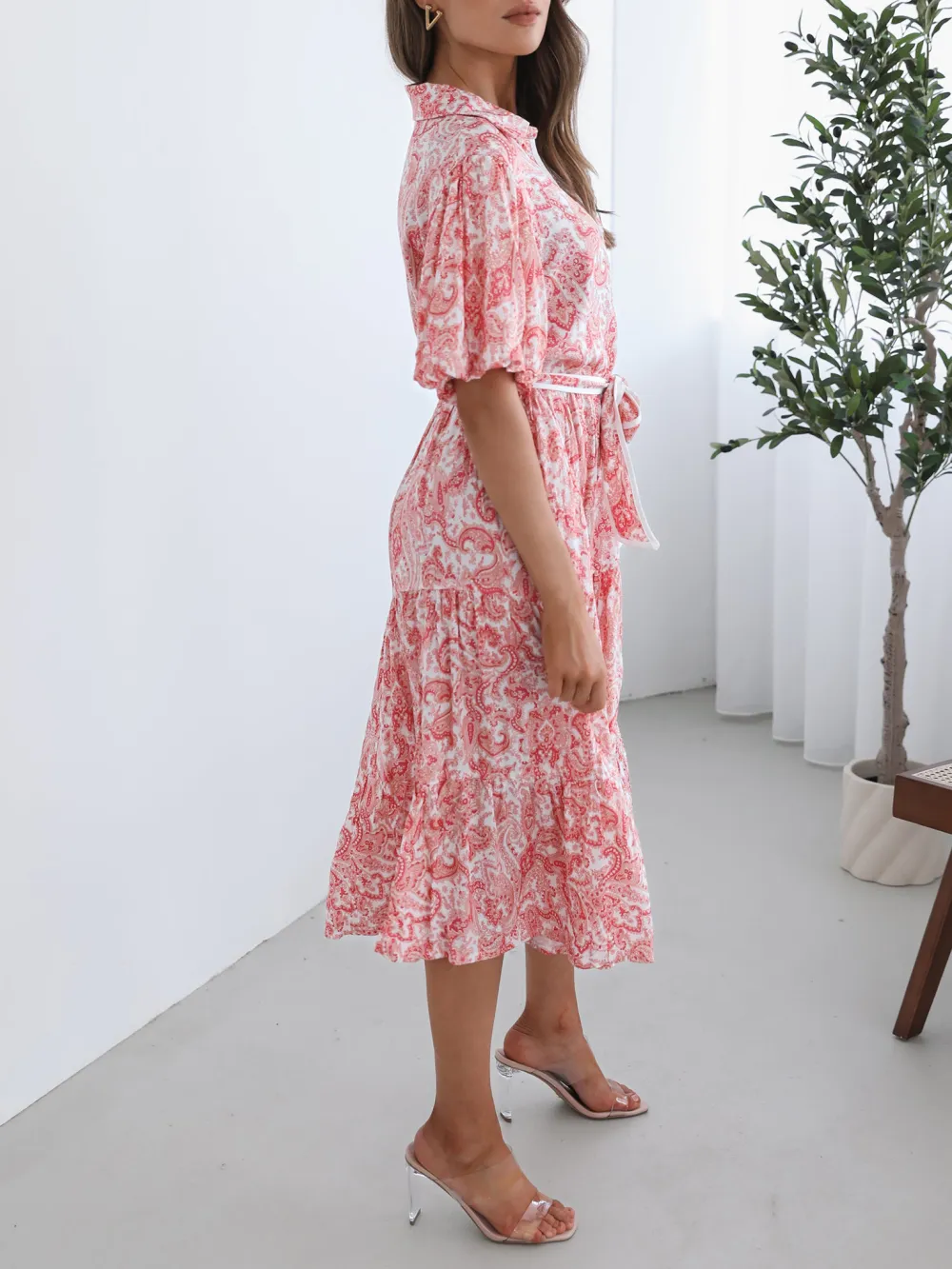 V Neckline Pink Print Reign Dress