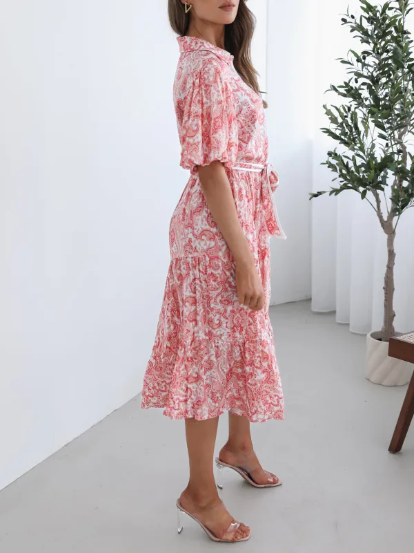 V Neckline Pink Print Reign Dress