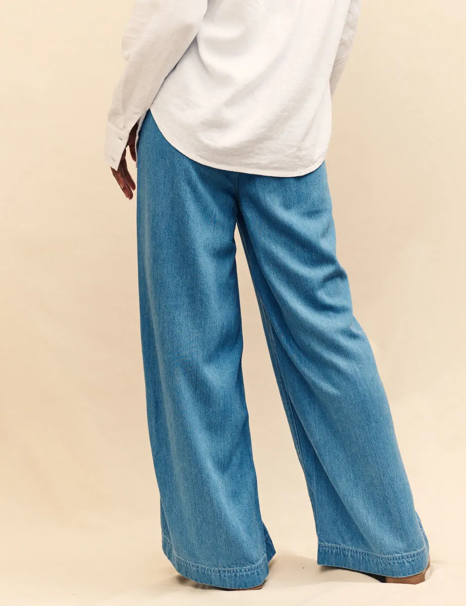 Mid Wash Blue Denim Drawstring Trouser