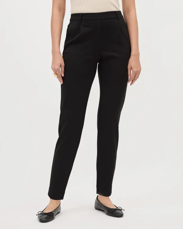 Black Knit Mid-Rise Tapered-Leg Pant