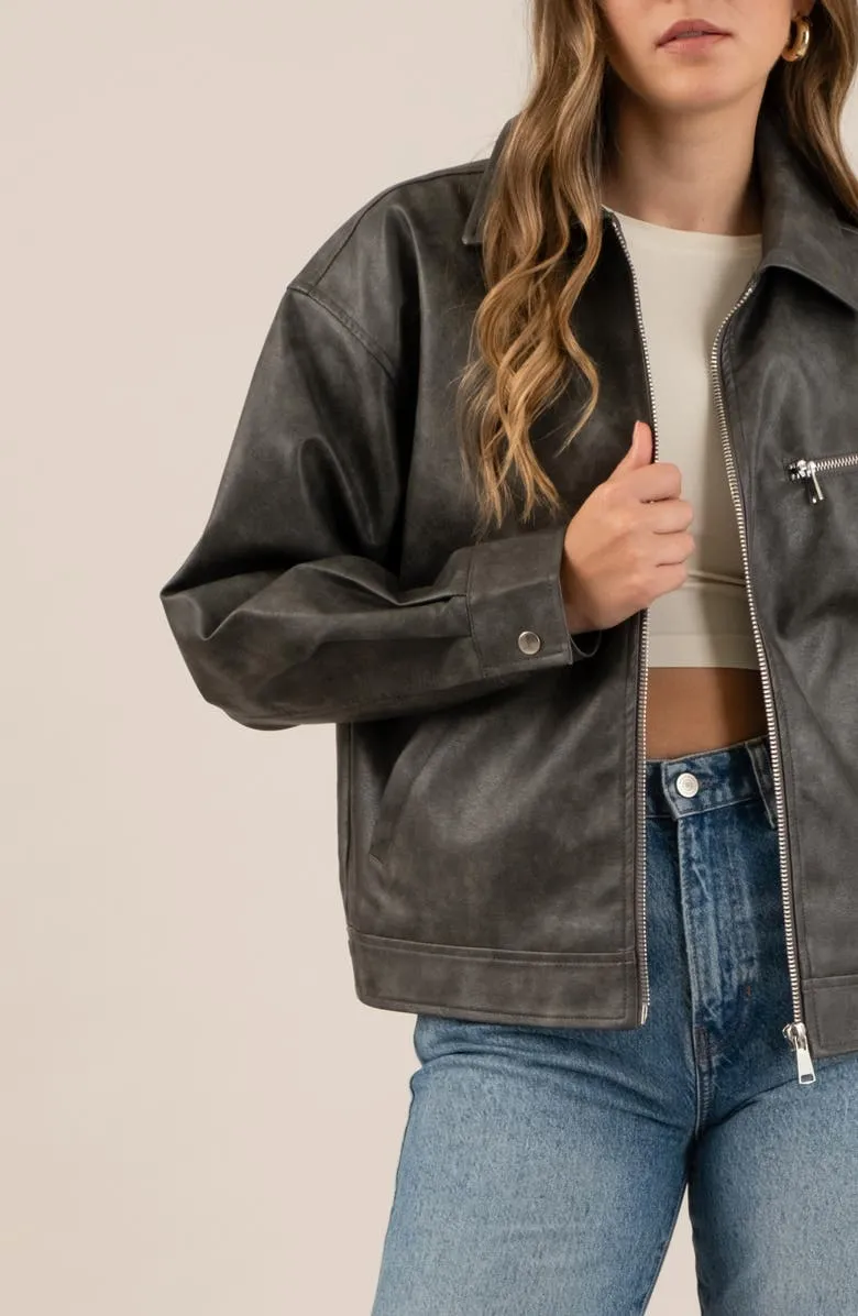 Faux Leather Bomber Jacket