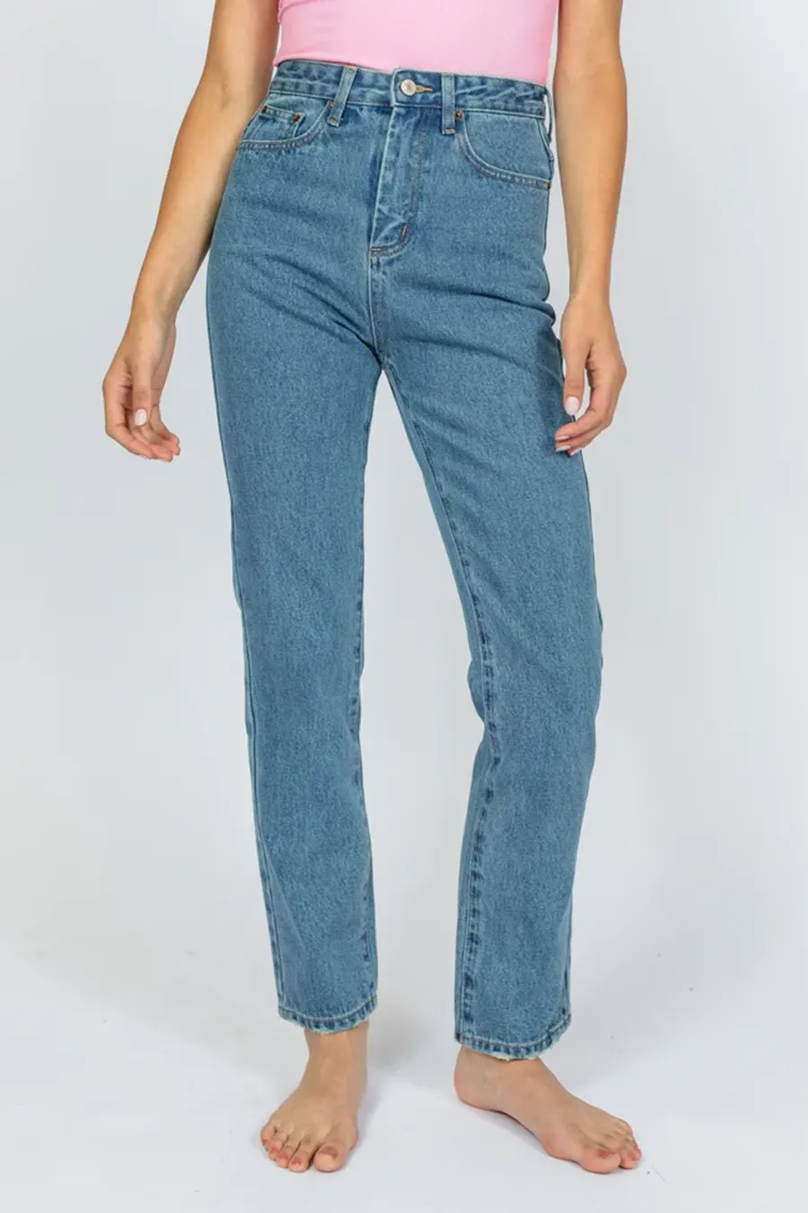 Medium Wash Straight Leg Mom Jeans