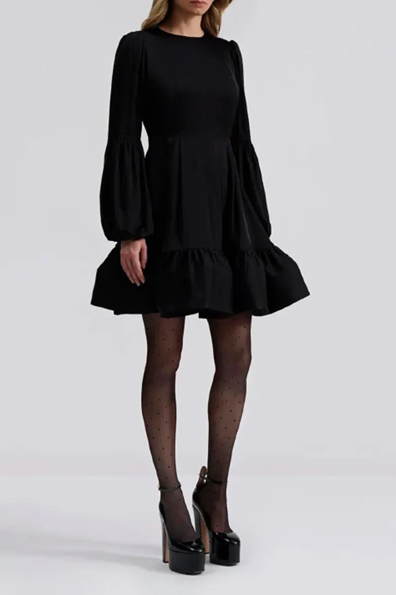 Bell Sleeve Ruffle Hem Mini Dresses