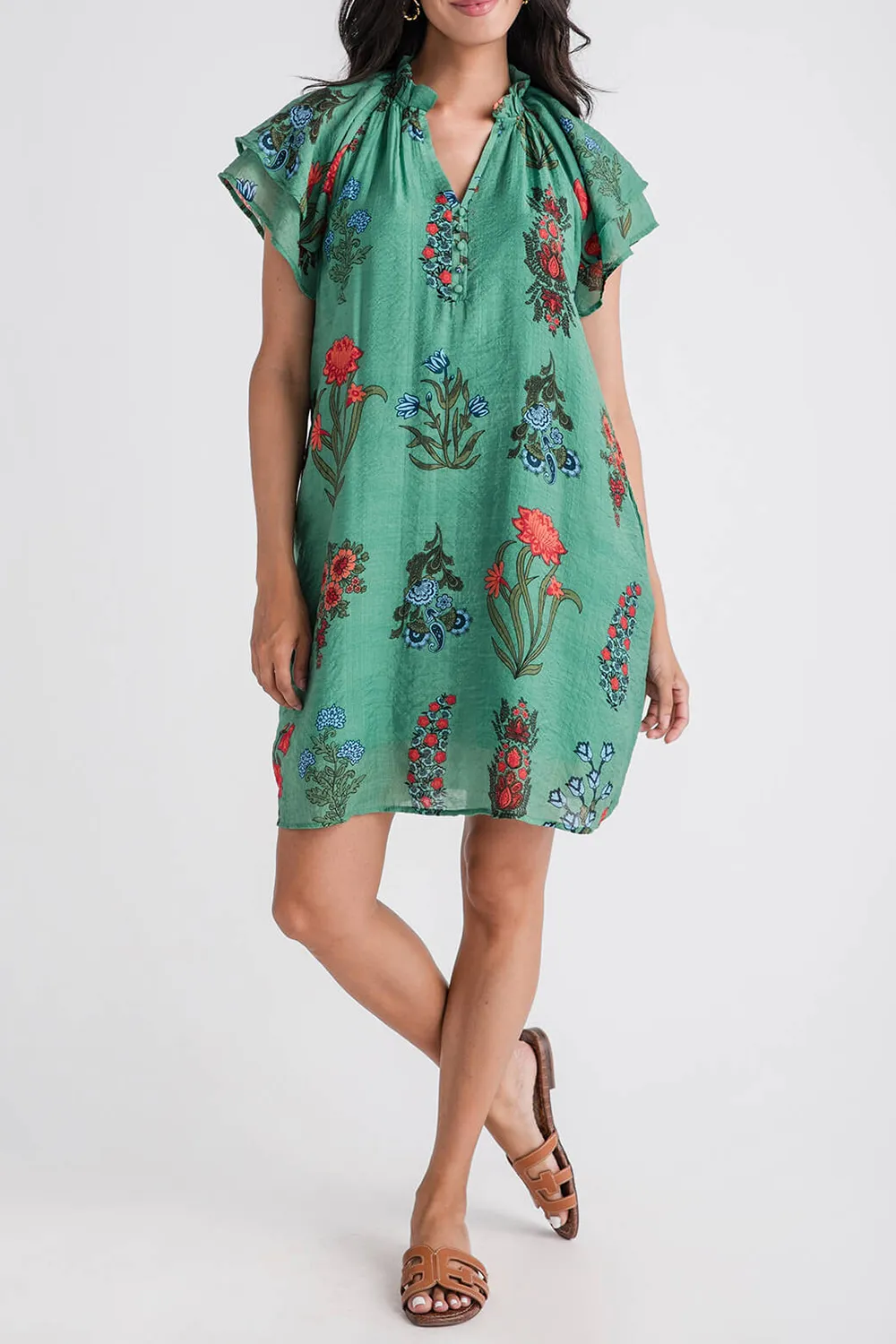 Medalion Printed Short Dress - Emerald