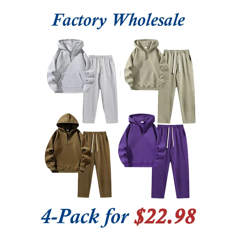 🔥Last Day Promotion 89% OFF🔥Men's Plain Drop Shoulder Sweatsuit Set - Half Zip Hoodie & Drawstring Sweatpants With Pockets