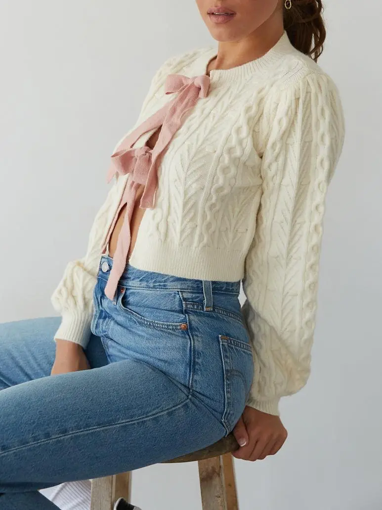 Florence Cable Knit Bow Cardigan