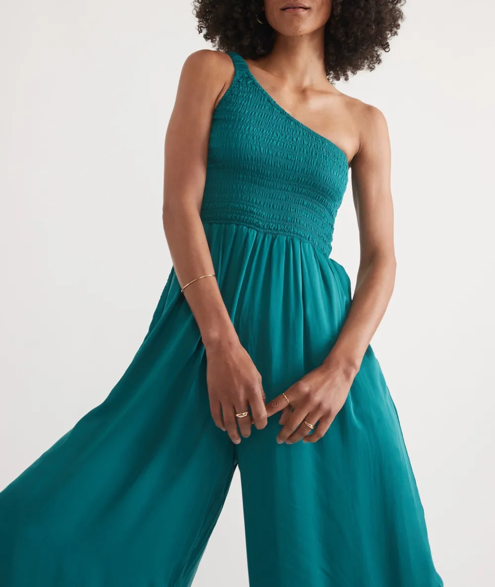 One-Shoulder Smocked Wide-Leg Jumpsuit