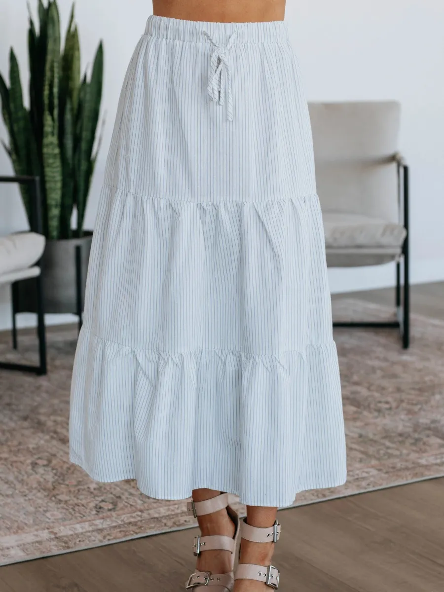 Stripe Tiered Midi Skirt