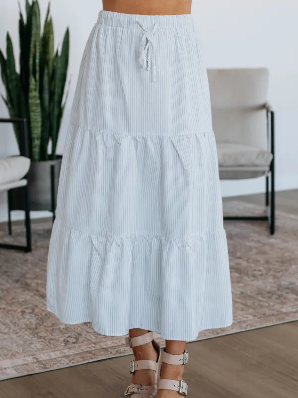 Stripe Tiered Midi Skirt