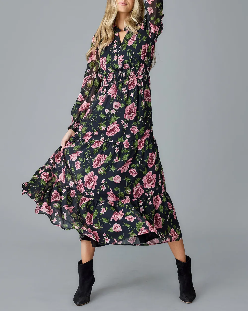 Floral Print Long Sleeved Maxi Dress