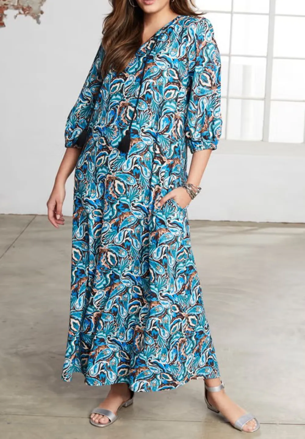 Printed V-Neck Dress