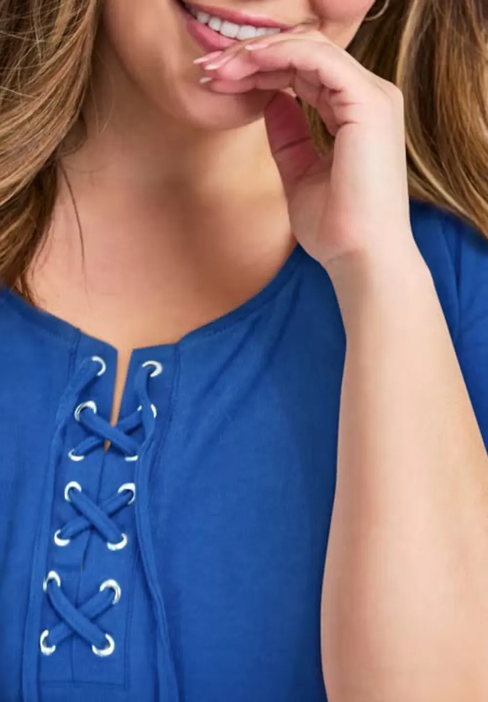 Solid Color Drawstring Front Placket T-Shirt