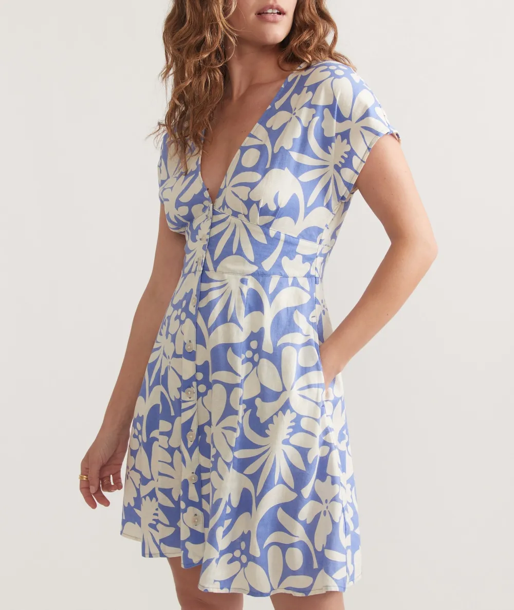 Blue Floral Print Short Dress