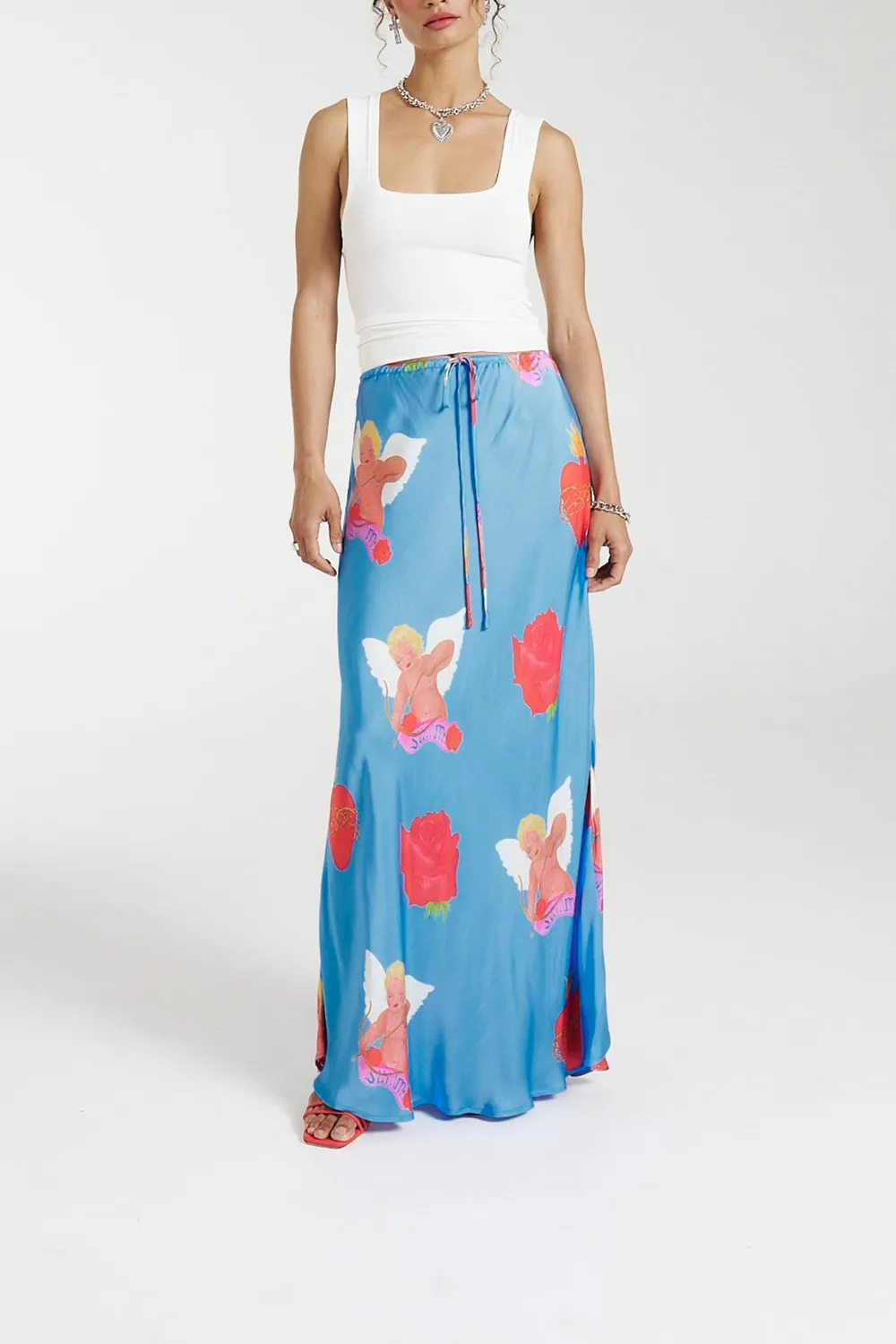 Daily Holiday Floral Print Blue Skirt