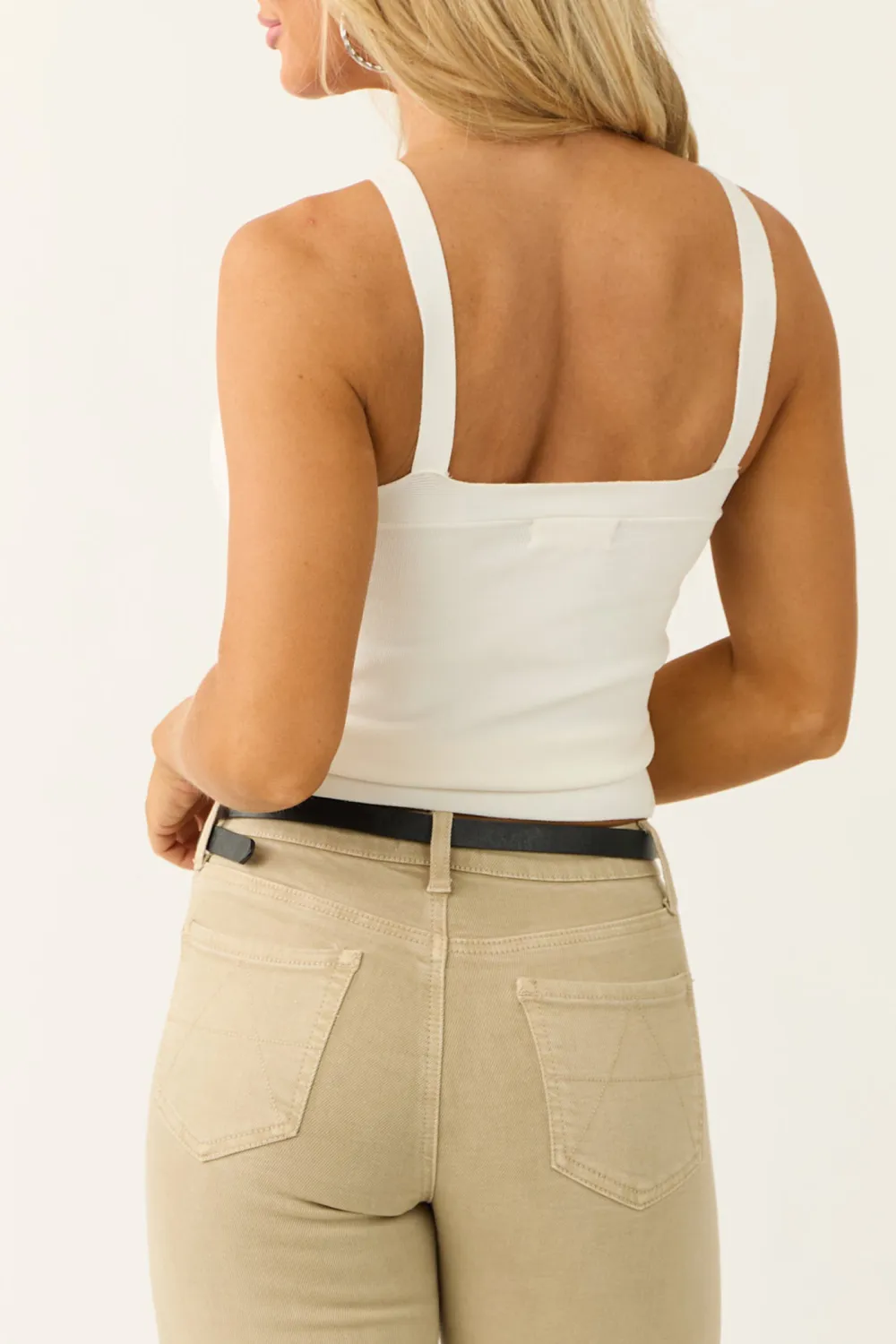 Cream Flower Detail Halter Neck Tank Top