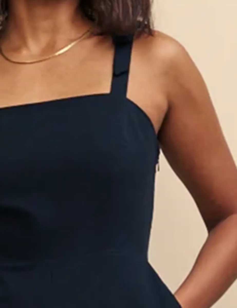 Black Linen-blend Shirred Back Playsuit