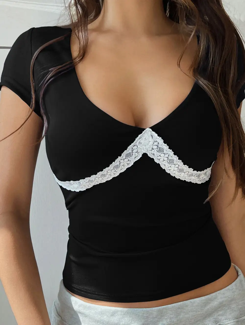 Spicy Lace Short-Sleeve Vest T-Shirt