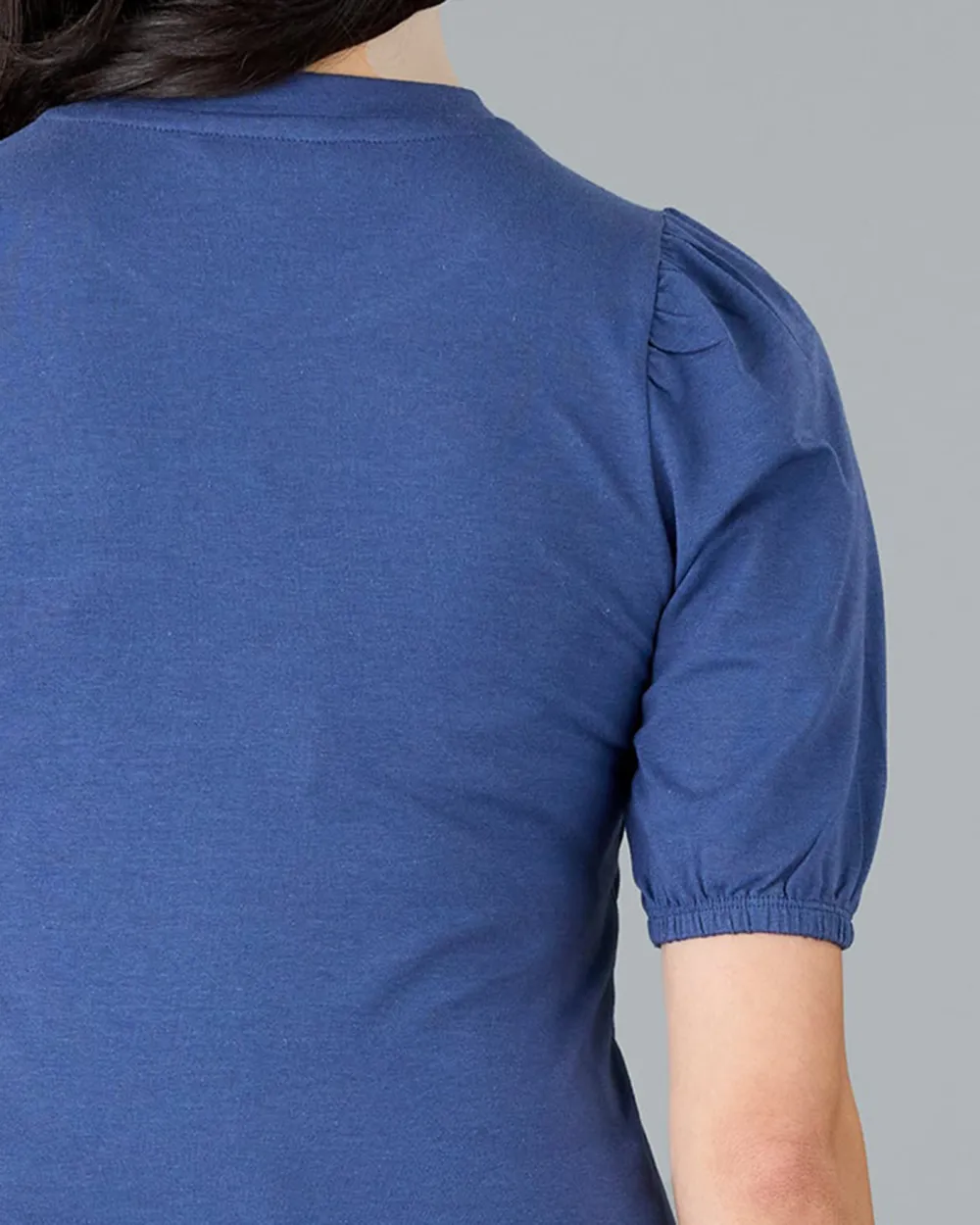 Fashionable Indigo Puff Sleeve Casual Blouse