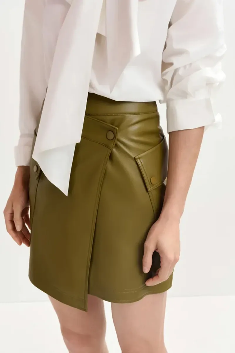 Faux Leather Mini Wrap Skirts
