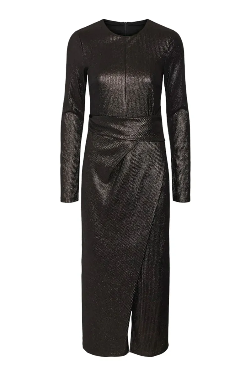 Crew Neck Maxi Dress with Metallic Fibres
