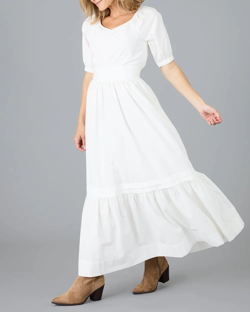 White Square Necked Tiered Maxi Dress