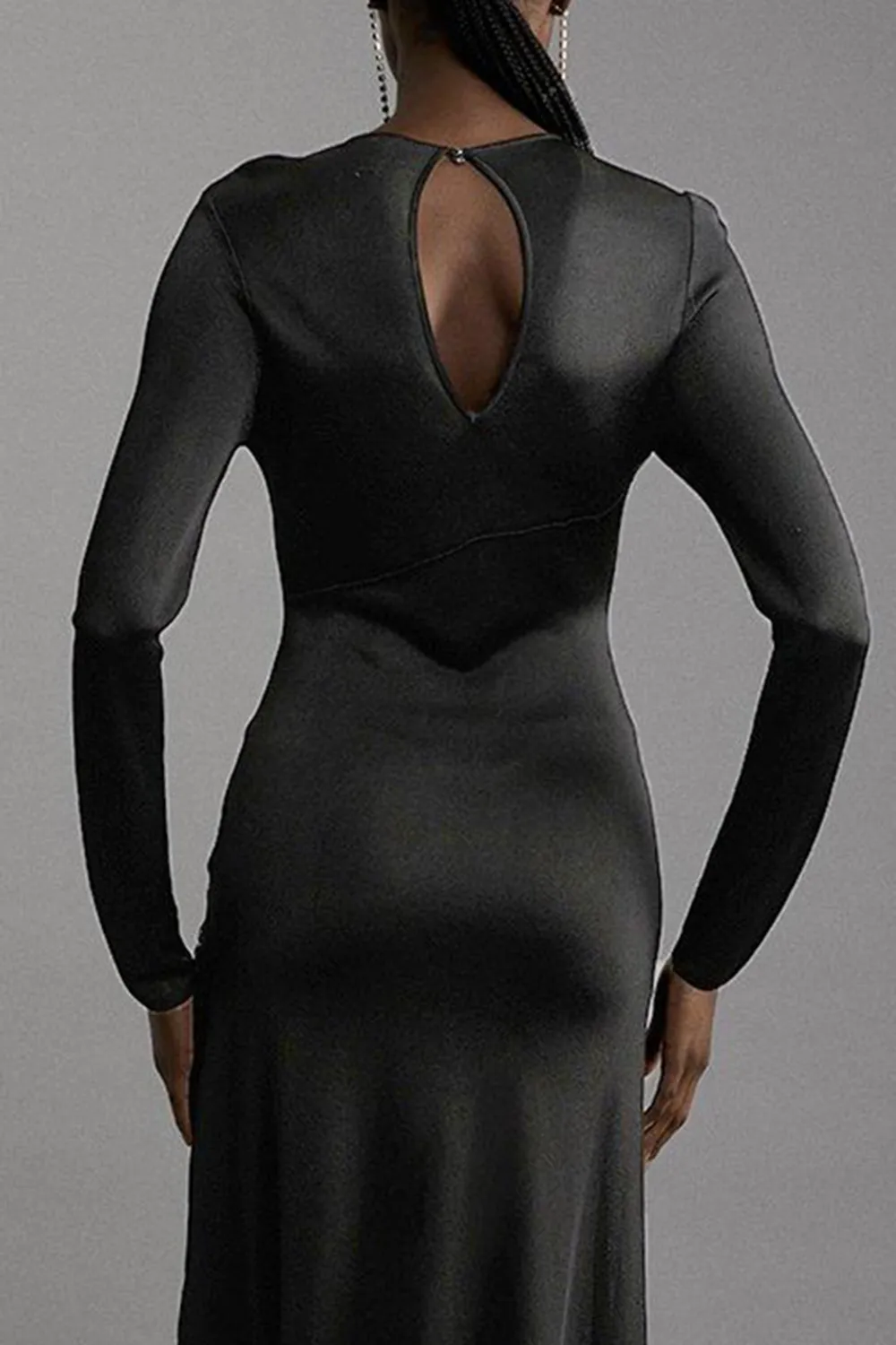 Viscose Blend Slinky Sheer Lace Detail Asymmetric Knit Midaxi Dress