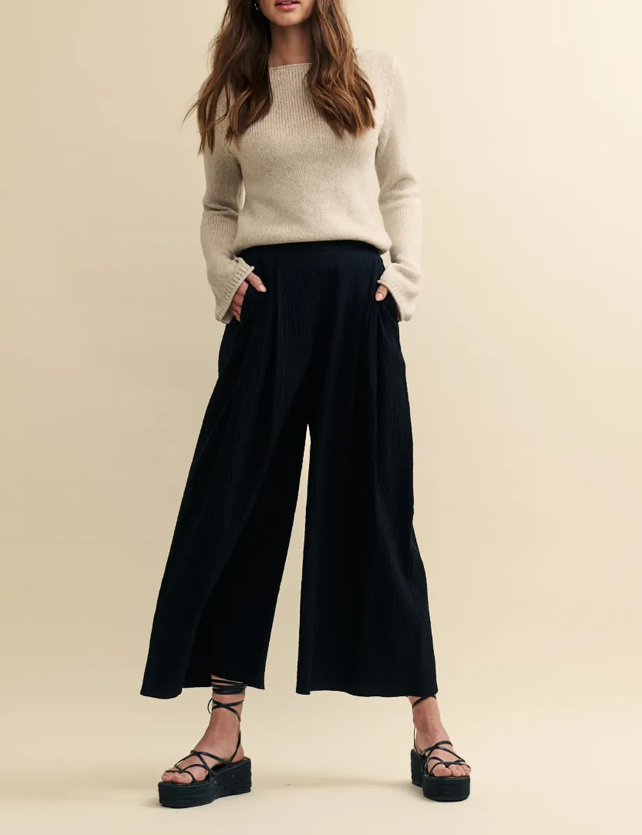 Black Wide Leg Cropped Trousers