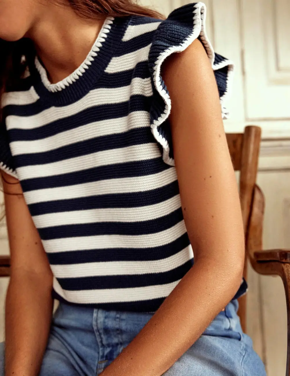 Navy and White Striped Knit Vest
