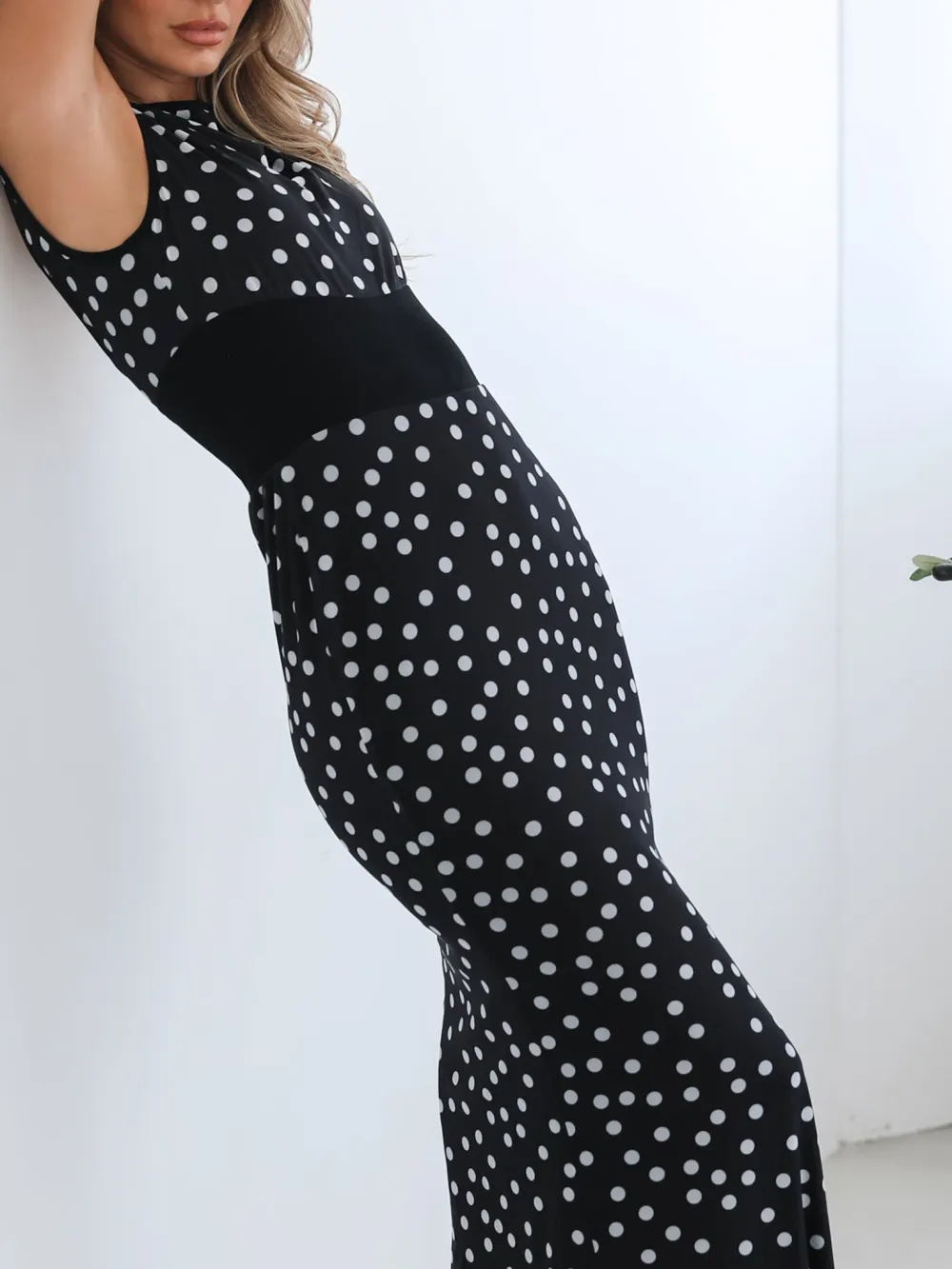 Boat Neckline Navy Spot Dress