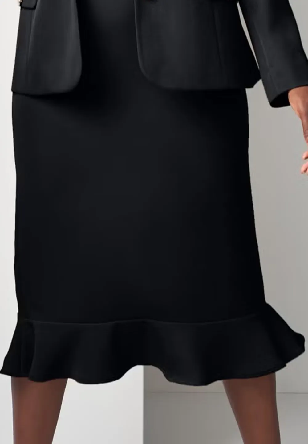 Crew Neck  Stretch Crepe Peplum Skirt Suit