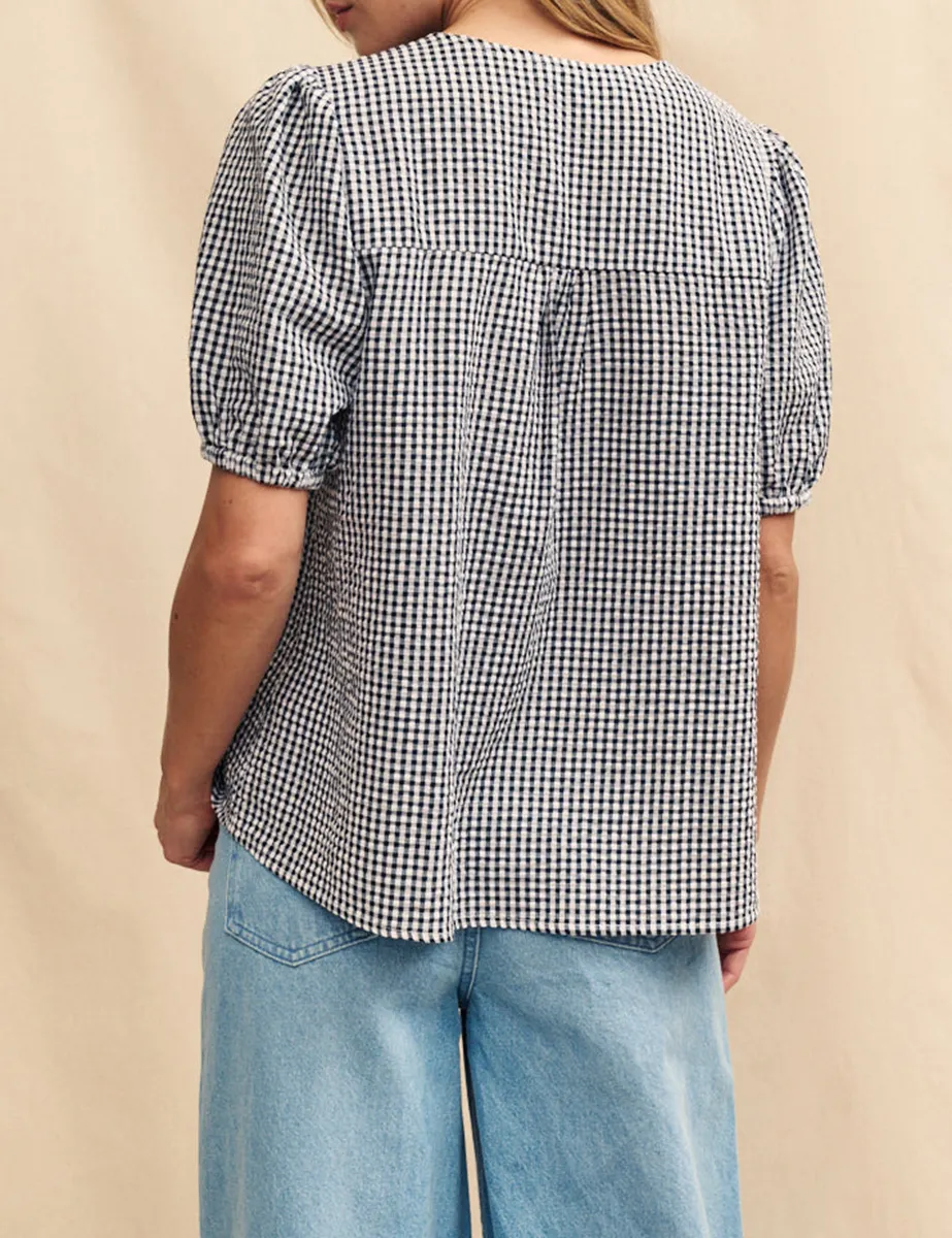 Black Gingham Tie Front Blouse