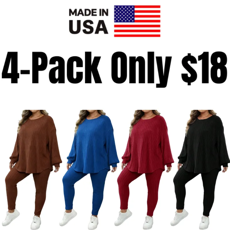 Plus Size Women's Autumn-Winter Ribbed 2pc Drop Shoulder Set