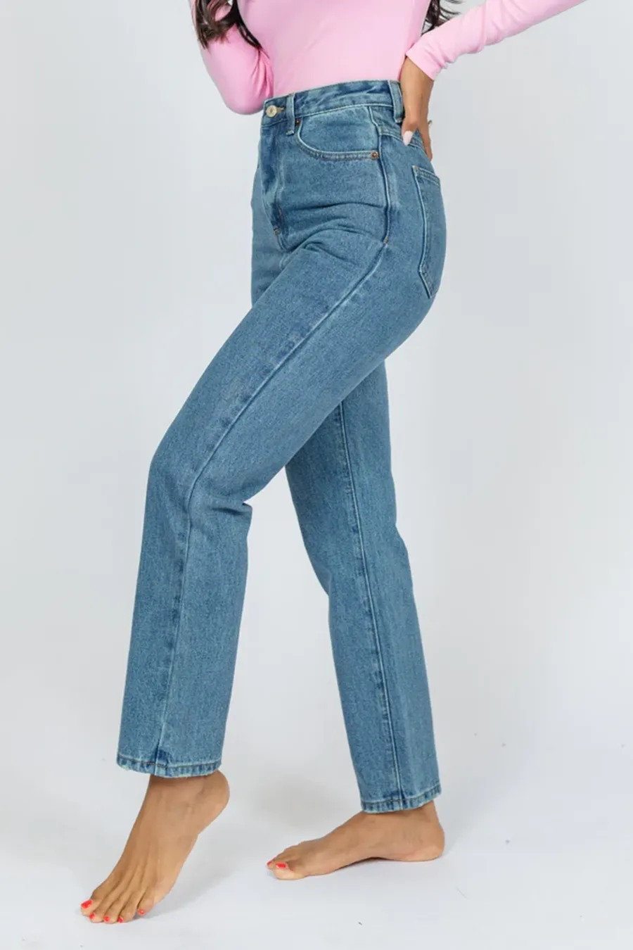 Medium Wash Straight Leg Mom Jeans