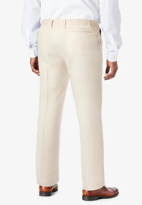 Linen Blend Plain Front Dress Pants