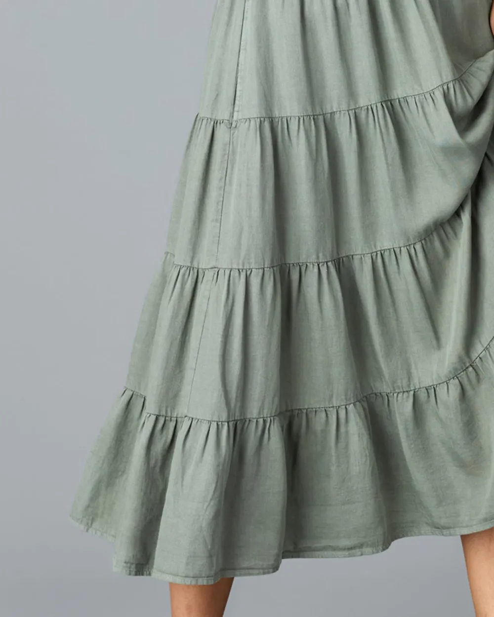 Olive Green Ruffled Midi Skirt