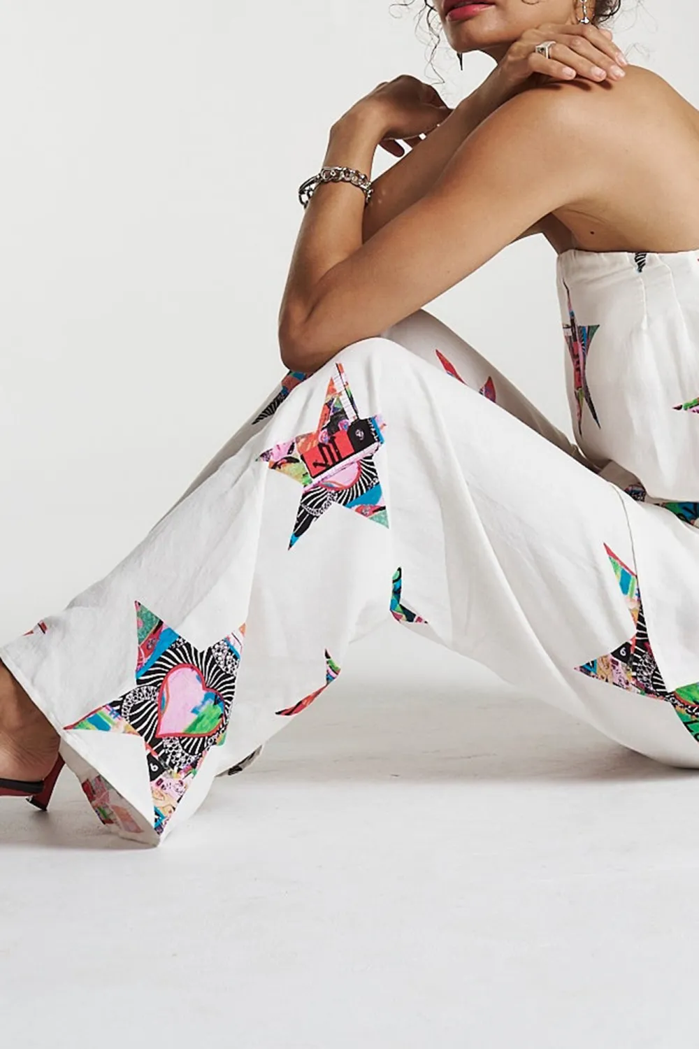 White Soft Minimalist Personality Star Straight  Pants