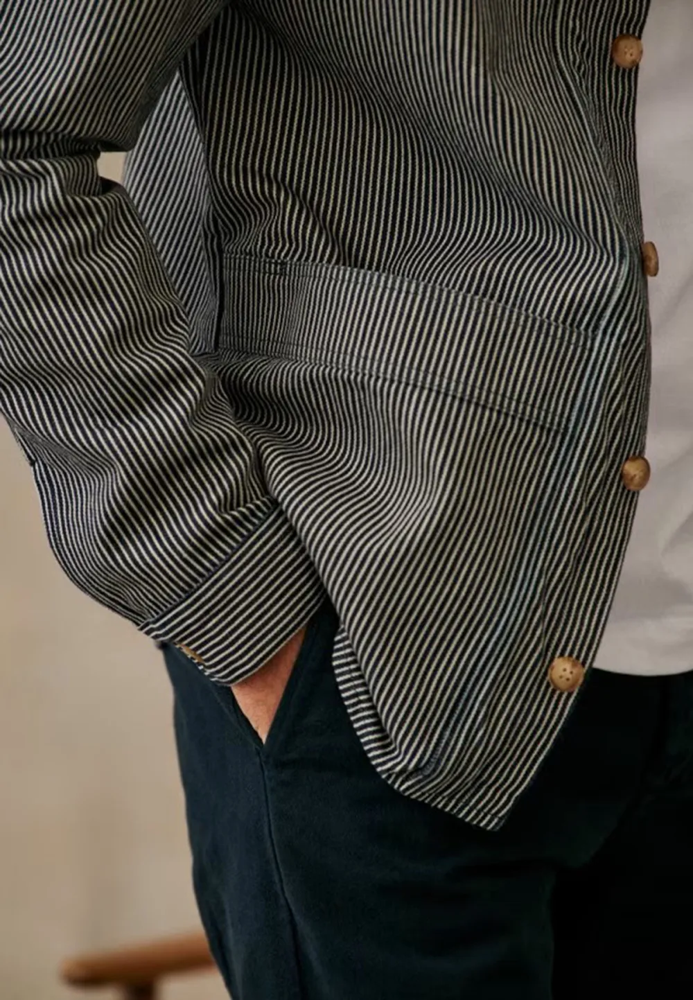 Jacket-Rayures Marine Ecru