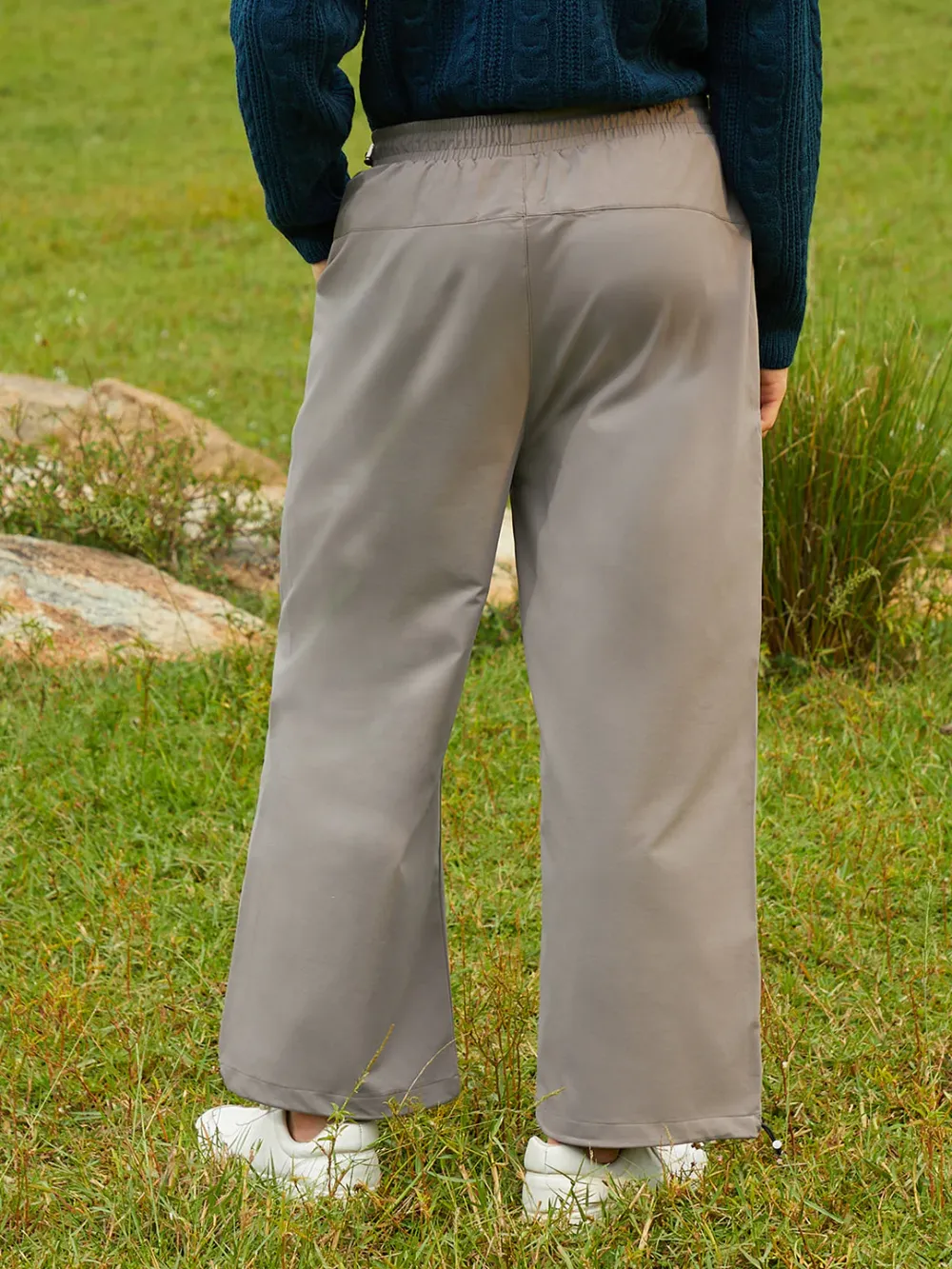 Beige Elasticated Waist Relaxed Trousers