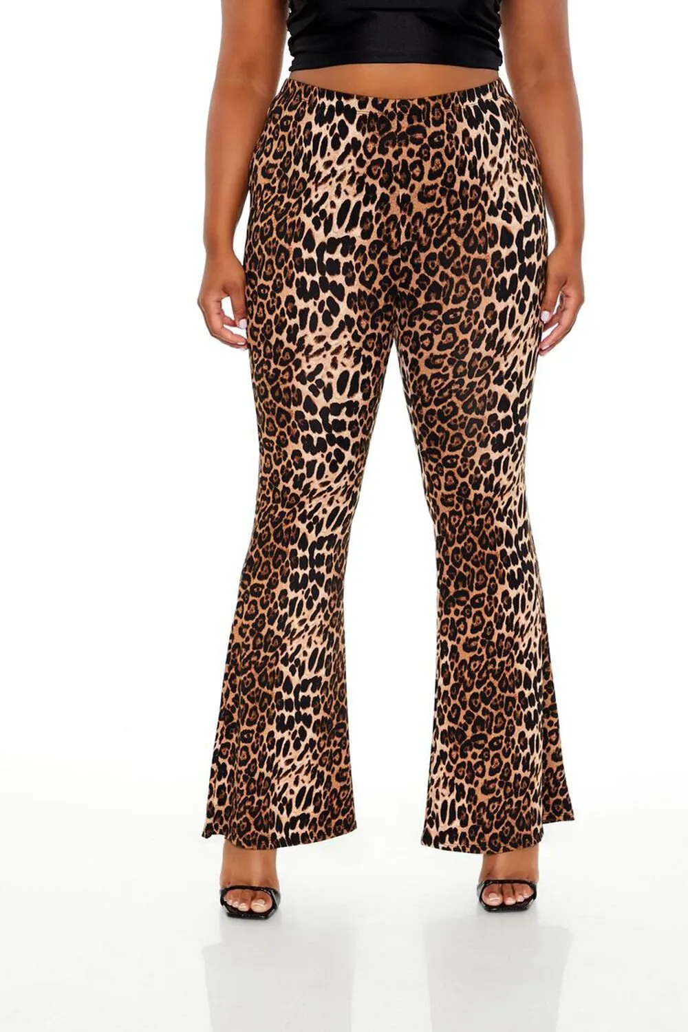 Plus Size Leopard Print Flare Pants