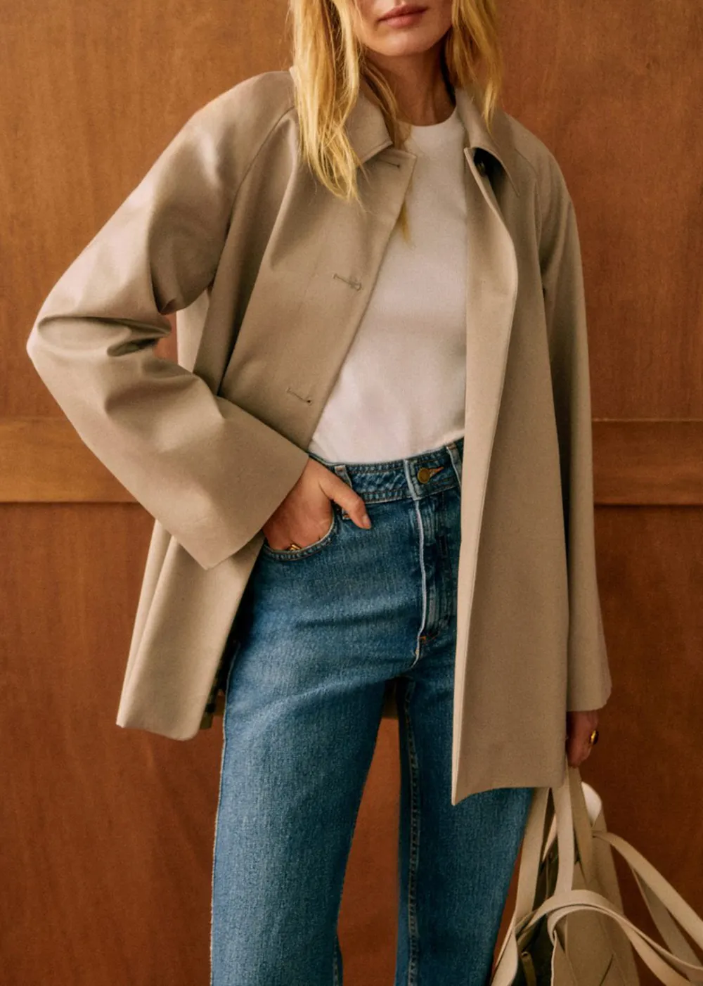 Light Beige Mid-Length Oversize Trench Coat