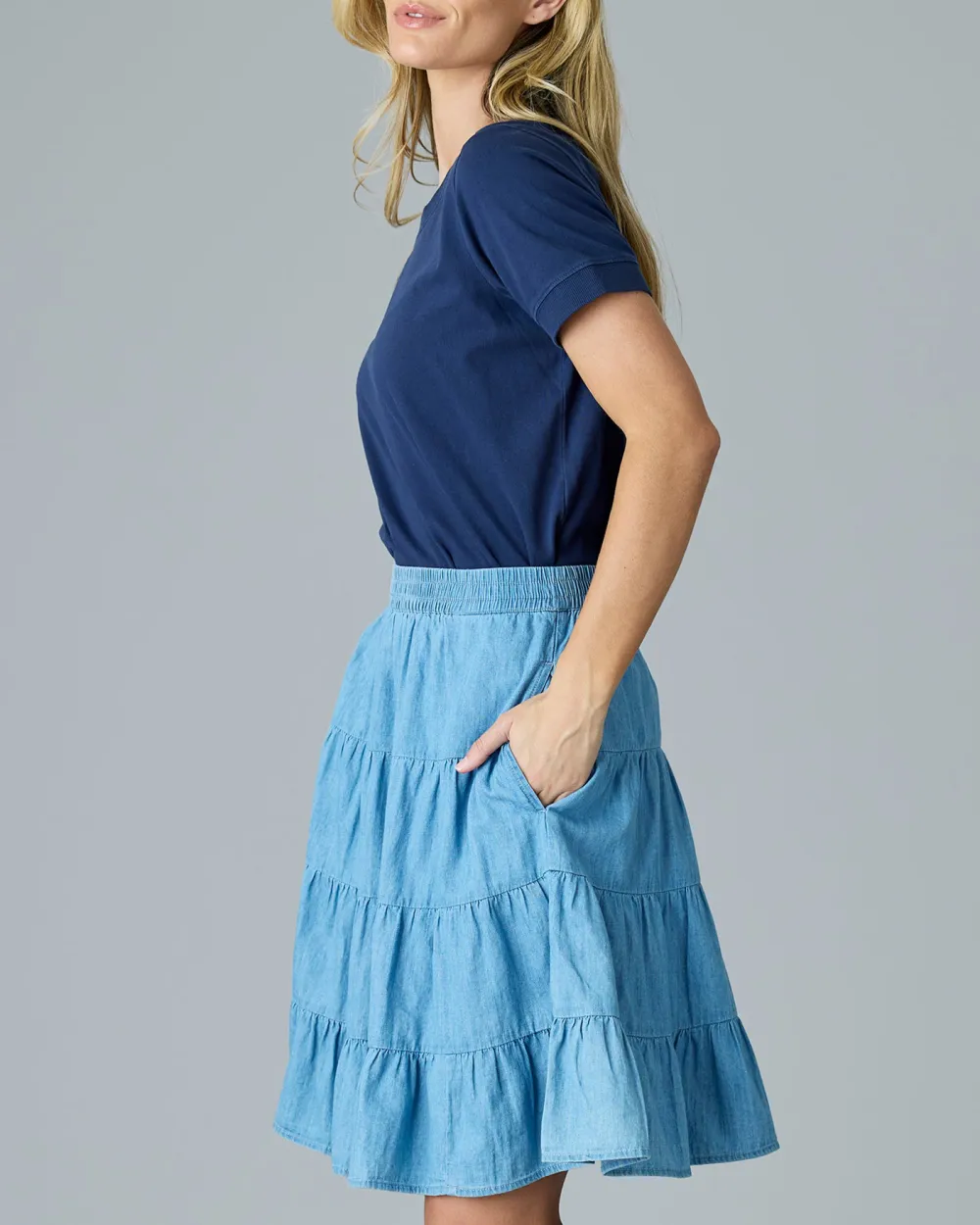 Light Blue Tiered Midi Skirt
