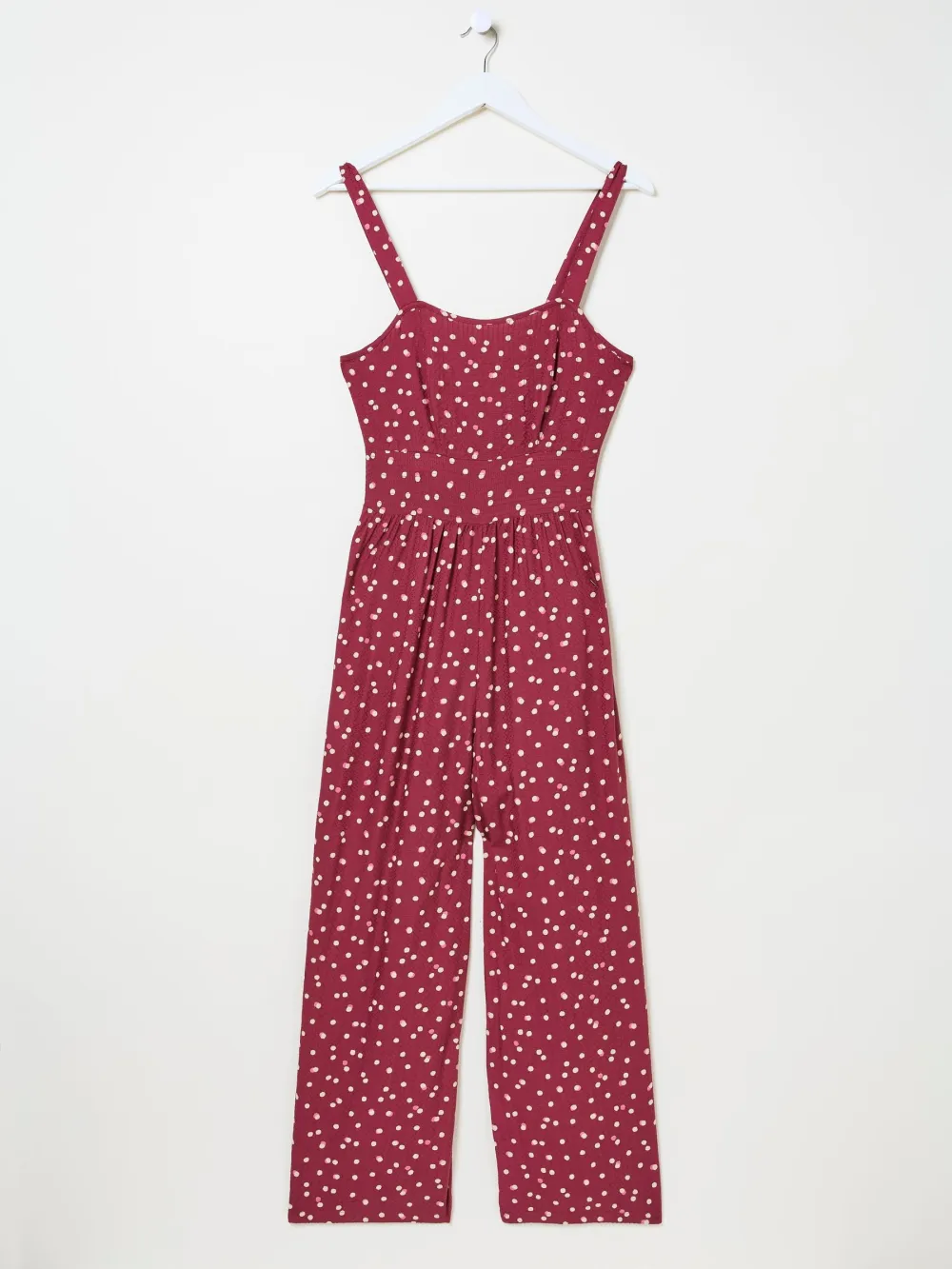 Burgundy Neckline Square Pattern Plain Jumpsuit
